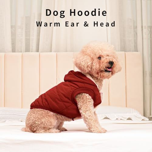 Fleece Dog Hoodie with Built-in Harness – Red XL