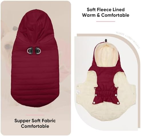 Fleece Dog Hoodie with Built-in Harness – Red XL