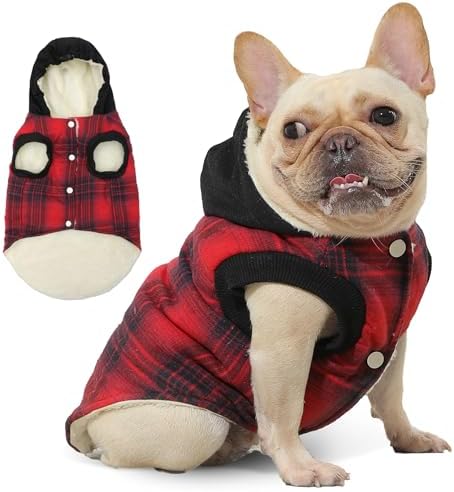 Fleece Dog Hoodie with Built-in Harness – Red XL