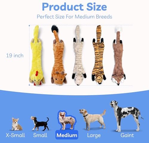 SHARLOVY Dog Squeaky Toys 5 Pack, Pet Crinkle Toy No Stuffing Animals Plush, Dog Chew for Large and Medium, Small Puppy Teething for Boredom