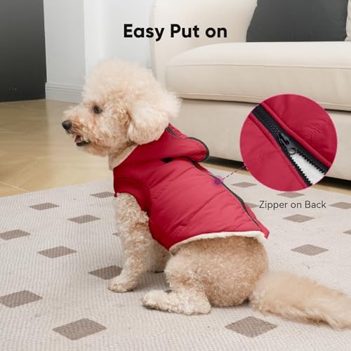 Fleece Dog Hoodie with Built-in Harness – Red XL