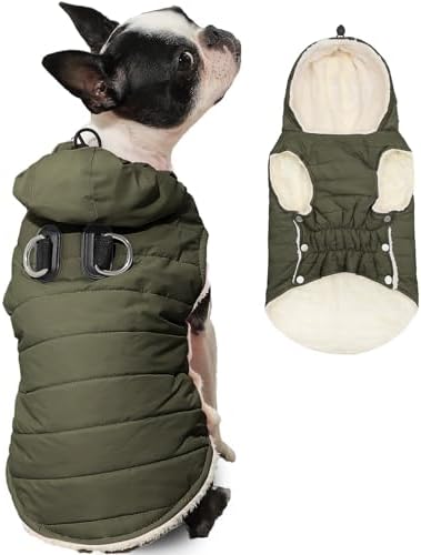 Fleece Dog Hoodie with Built-in Harness – Red XL