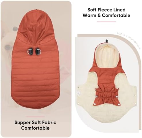 Fleece Dog Hoodie with Built-in Harness – Red XL