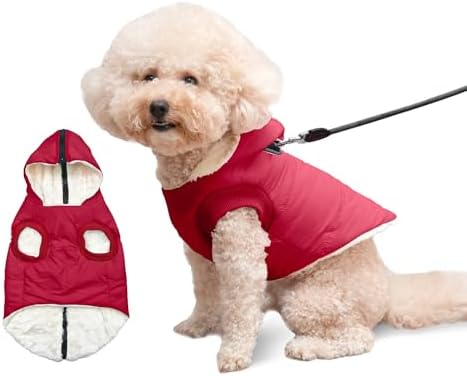 Fleece Dog Hoodie with Built-in Harness – Red XL