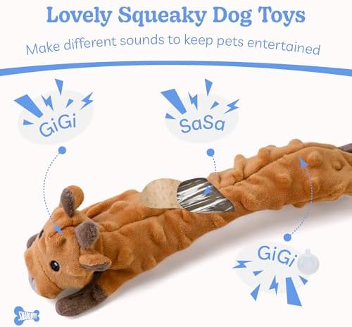 SHARLOVY Dog Squeaky Toys 5 Pack, Pet Crinkle Toy No Stuffing Animals Plush, Dog Chew for Large and Medium, Small Puppy Teething for Boredom