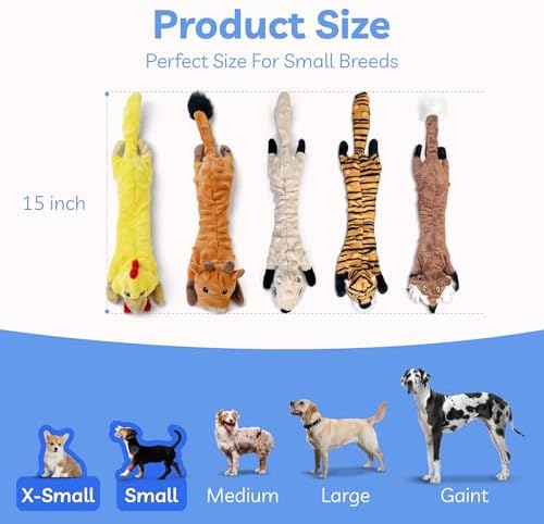 SHARLOVY Dog Squeaky Toys 5 Pack, Pet Crinkle Toy No Stuffing Animals Plush, Dog Chew for Large and Medium, Small Puppy Teething for Boredom