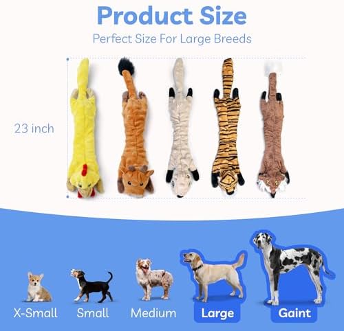 SHARLOVY Dog Squeaky Toys 5 Pack, Pet Crinkle Toy No Stuffing Animals Plush, Dog Chew for Large and Medium, Small Puppy Teething for Boredom