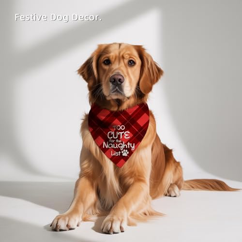 Christmas Dog Bandanas Funny, Dog Christmas Scarf 2 Packs, Pets Festive Plaid Décor for Medium Large Dogs