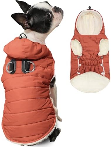 Fleece Dog Hoodie with Built-in Harness – Red XL