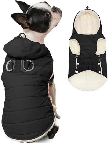 Fleece Dog Hoodie with Built-in Harness – Red XL