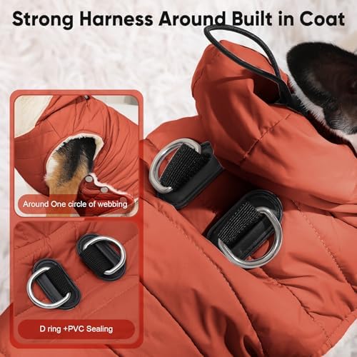 Fleece Dog Hoodie with Built-in Harness – Red XL