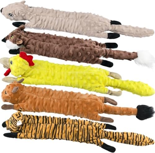 SHARLOVY Dog Squeaky Toys 5 Pack, Pet Crinkle Toy No Stuffing Animals Plush, Dog Chew for Large and Medium, Small Puppy Teething for Boredom