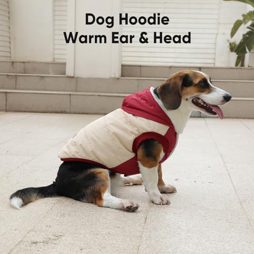 Fleece Dog Hoodie with Built-in Harness – Red XL