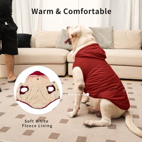 Fleece Dog Hoodie with Built-in Harness – Red XL