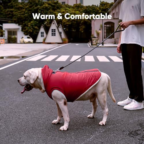 Fleece Dog Hoodie with Built-in Harness – Red XL