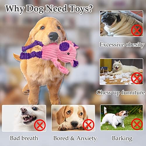 Christmas Dog Toys, 4pcs Stuffed Dog Squeaky Toys for Teething and Chewing, Tough Xmas Gift Toy Bundle Santa Toys for Small Large Dogs Puppy