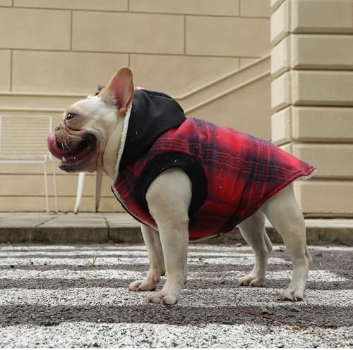 Fleece Dog Hoodie with Built-in Harness – Red XL