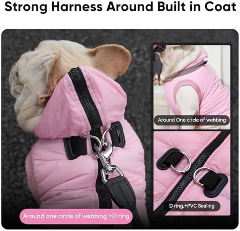 Fleece Dog Hoodie with Built-in Harness – Red XL