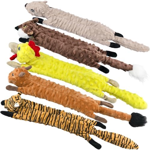 SHARLOVY Dog Squeaky Toys 5 Pack, Pet Crinkle Toy No Stuffing Animals Plush, Dog Chew for Large and Medium, Small Puppy Teething for Boredom