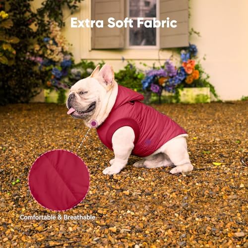 Fleece Dog Hoodie with Built-in Harness – Red XL