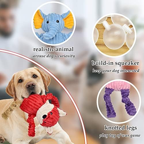Christmas Dog Toys, 4pcs Stuffed Dog Squeaky Toys for Teething and Chewing, Tough Xmas Gift Toy Bundle Santa Toys for Small Large Dogs Puppy