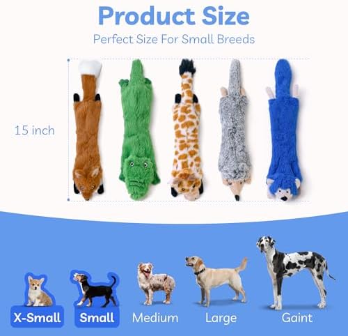 SHARLOVY Dog Squeaky Toys 5 Pack, Pet Crinkle Toy No Stuffing Animals Plush, Dog Chew for Large and Medium, Small Puppy Teething for Boredom