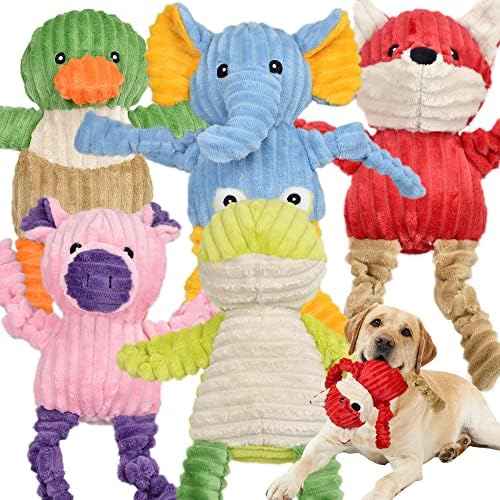 Christmas Dog Toys, 4pcs Stuffed Dog Squeaky Toys for Teething and Chewing, Tough Xmas Gift Toy Bundle Santa Toys for Small Large Dogs Puppy