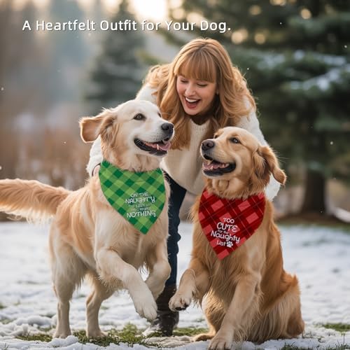 Christmas Dog Bandanas Funny, Dog Christmas Scarf 2 Packs, Pets Festive Plaid Décor for Medium Large Dogs