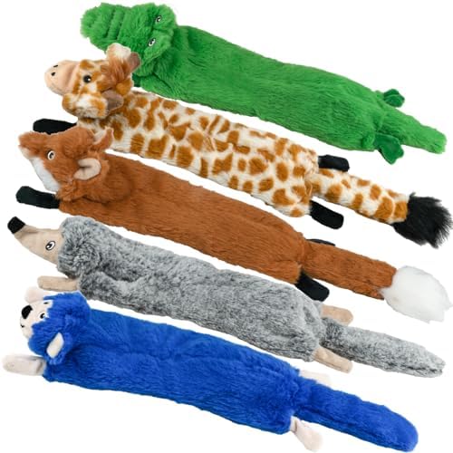 SHARLOVY Dog Squeaky Toys 5 Pack, Pet Crinkle Toy No Stuffing Animals Plush, Dog Chew for Large and Medium, Small Puppy Teething for Boredom