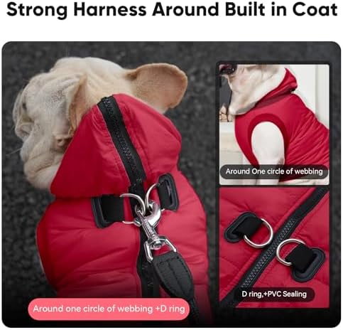Fleece Dog Hoodie with Built-in Harness – Red XL