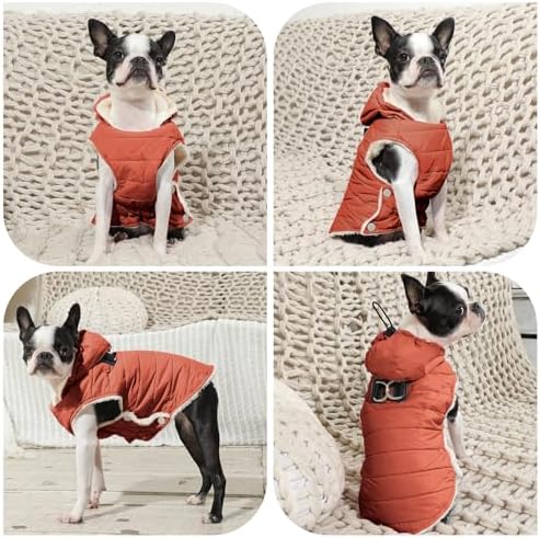 Fleece Dog Hoodie with Built-in Harness – Red XL
