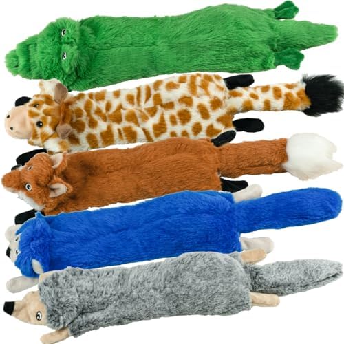 SHARLOVY Dog Squeaky Toys 5 Pack, Pet Crinkle Toy No Stuffing Animals Plush, Dog Chew for Large and Medium, Small Puppy Teething for Boredom