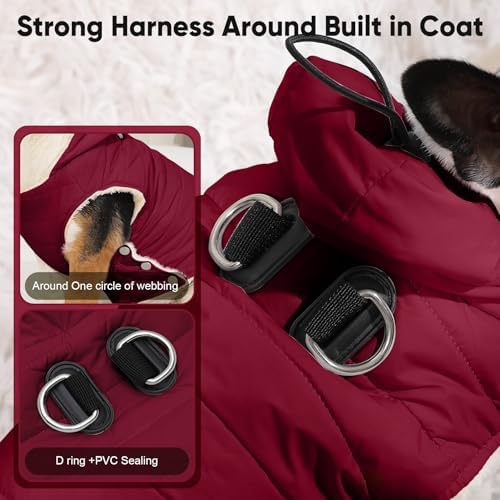 Fleece Dog Hoodie with Built-in Harness – Red XL