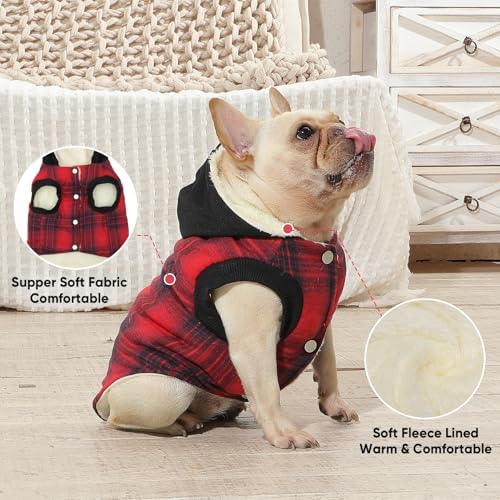 Fleece Dog Hoodie with Built-in Harness – Red XL