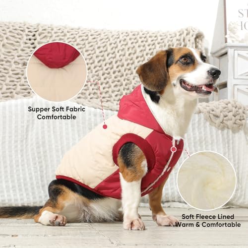 Fleece Dog Hoodie with Built-in Harness – Red XL