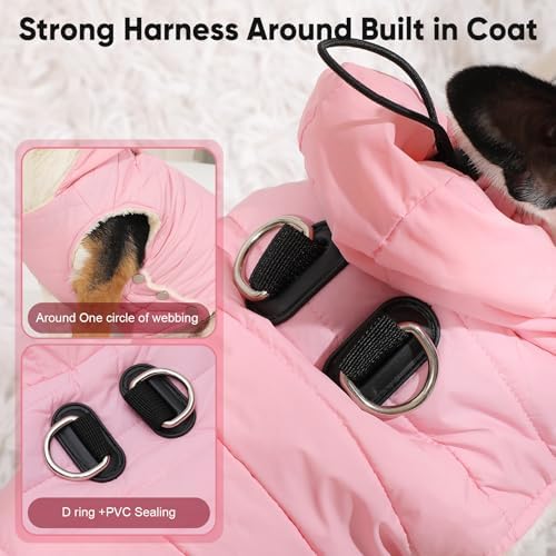 Fleece Dog Hoodie with Built-in Harness – Red XL