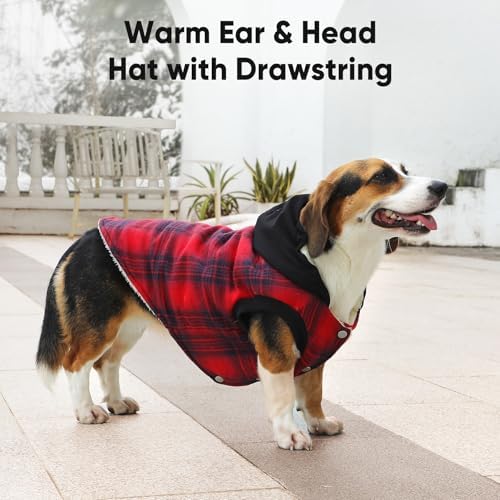 Fleece Dog Hoodie with Built-in Harness – Red XL