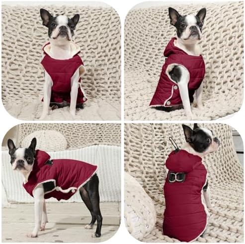 Fleece Dog Hoodie with Built-in Harness – Red XL