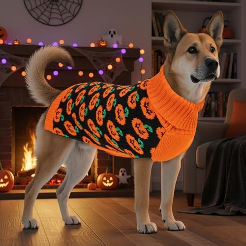 KYEESE Dog Christmas Sweater with Reindeer Pattern, Cozy Holiday Outfit, Red Buffalo Plaid Knitwear, Turtleneck Dog Sweater for Medium Dogs with Leash Hole, Soft Warm Pet Clothes, XX-Large