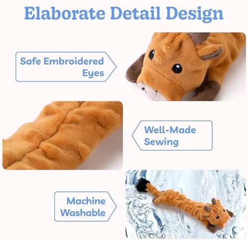 SHARLOVY Dog Squeaky Toys 5 Pack, Pet Crinkle Toy No Stuffing Animals Plush, Dog Chew for Large and Medium, Small Puppy Teething for Boredom