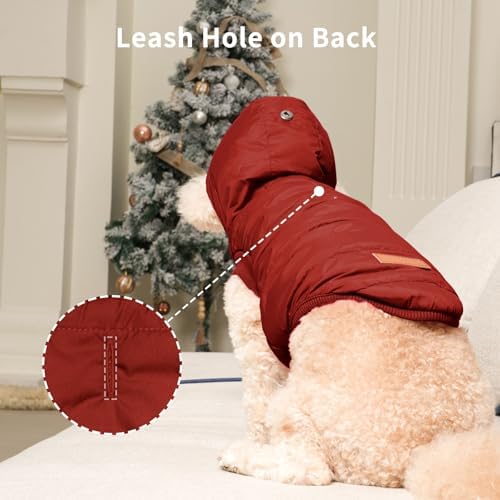 Fleece Dog Hoodie with Built-in Harness – Red XL