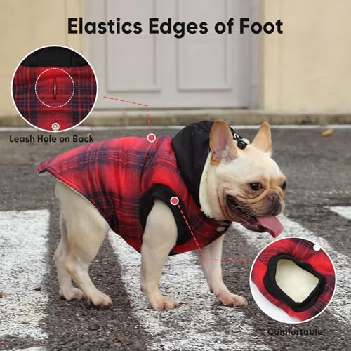 Fleece Dog Hoodie with Built-in Harness – Red XL