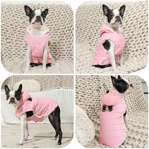 Fleece Dog Hoodie with Built-in Harness – Red XL