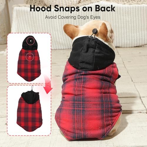 Fleece Dog Hoodie with Built-in Harness – Red XL