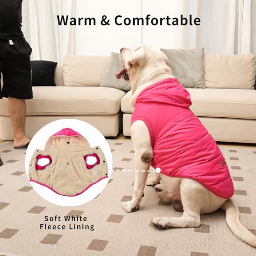 Fleece Dog Hoodie with Built-in Harness – Red XL