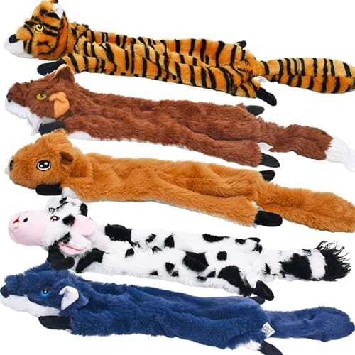 SHARLOVY Dog Squeaky Toys 5 Pack, Pet Crinkle Toy No Stuffing Animals Plush, Dog Chew for Large and Medium, Small Puppy Teething for Boredom