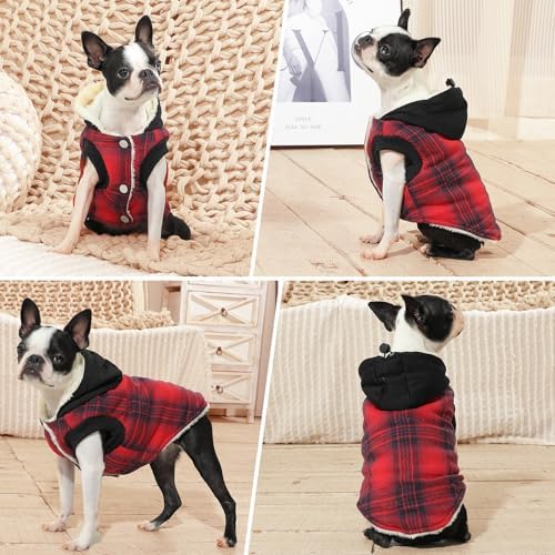 Fleece Dog Hoodie with Built-in Harness – Red XL