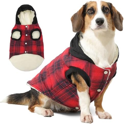 Fleece Dog Hoodie with Built-in Harness – Red XL