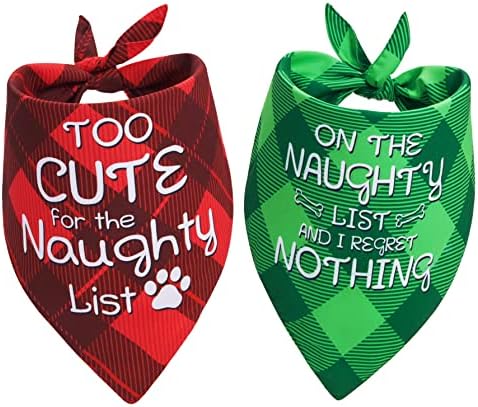 Christmas Dog Bandanas Funny, Dog Christmas Scarf 2 Packs, Pets Festive Plaid Décor for Medium Large Dogs