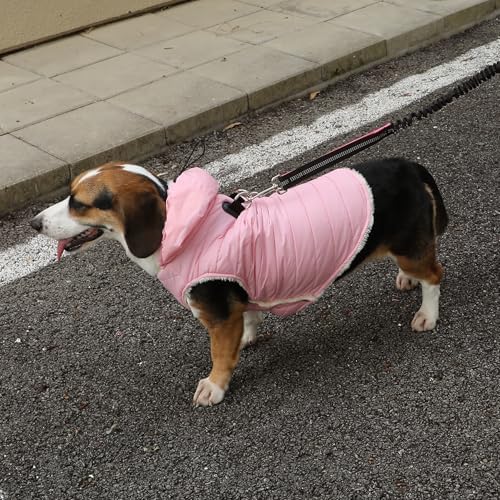 Fleece Dog Hoodie with Built-in Harness – Red XL